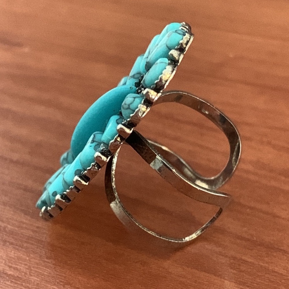 Boho Squash Blossom Natural Stone Cuff Ring - Picture 6 of 8